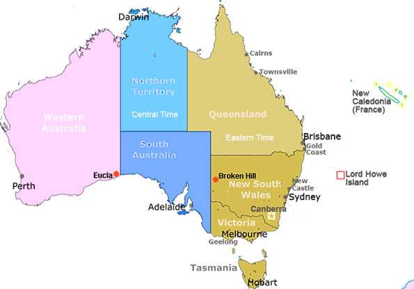 Australia and USA Time Map live - Current local time zone
