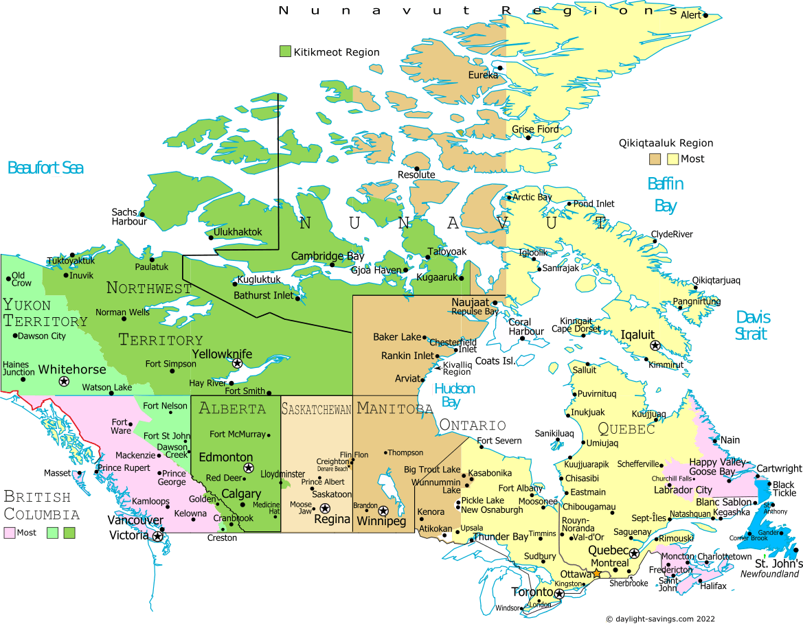 Canada Time Zones Map live - Current local time with time zone - Canada Daylight Savings