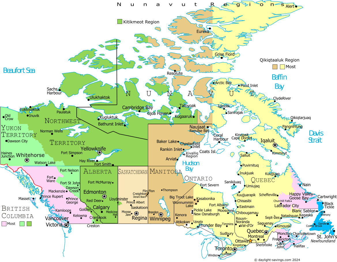 Canada Zones Map - Current time with time zone - Canada Daylight Savings