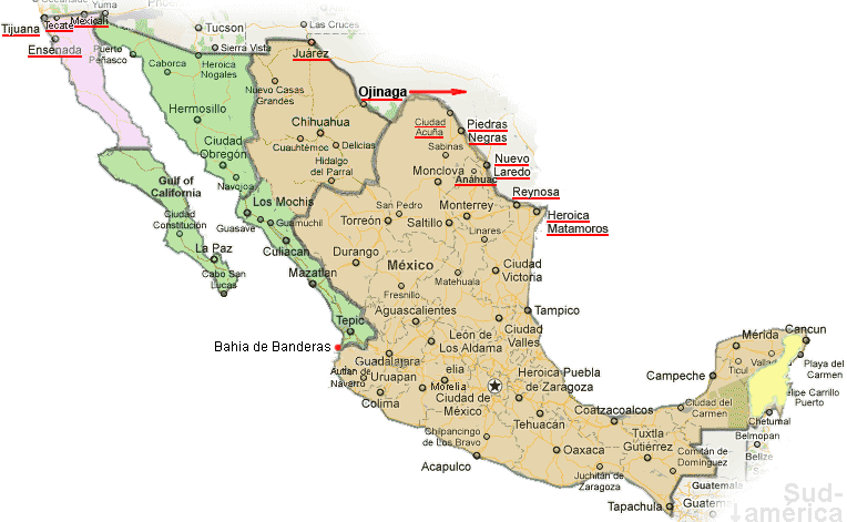 Mexico Time Zones Map live - Current local time - Daylight Savings - US  Mexico border cities map