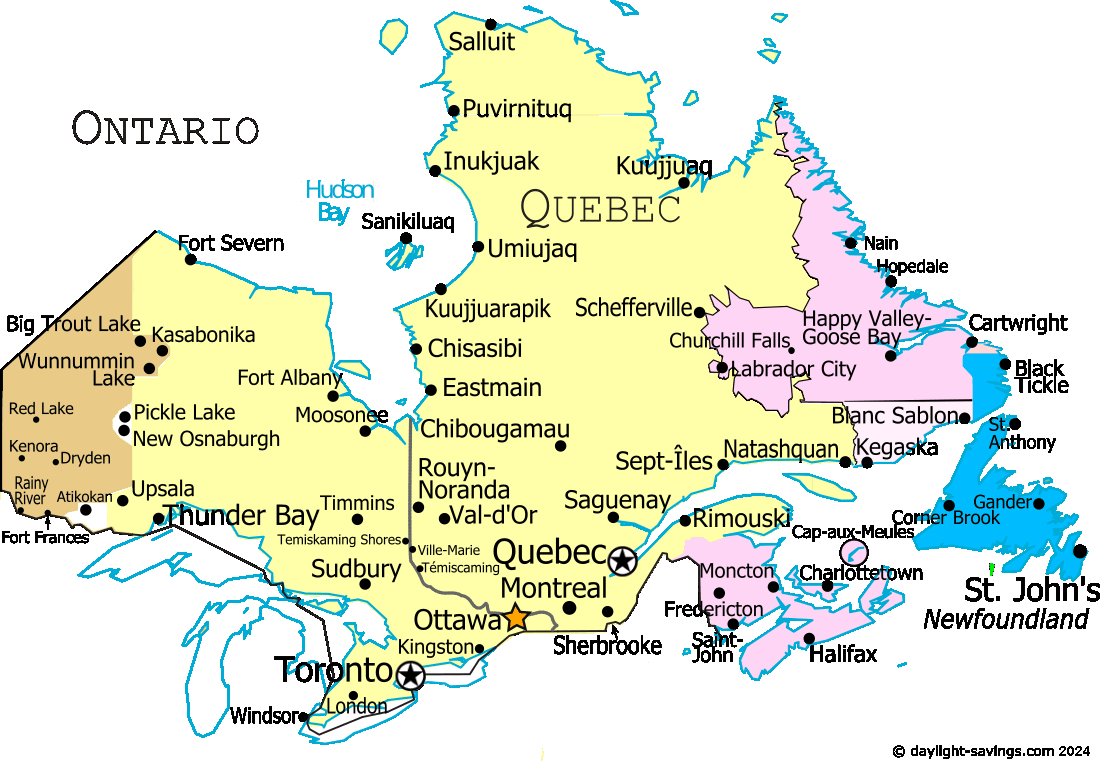 Ontario And Quebec Time Zone Map Live Current Local Time With Time Zone