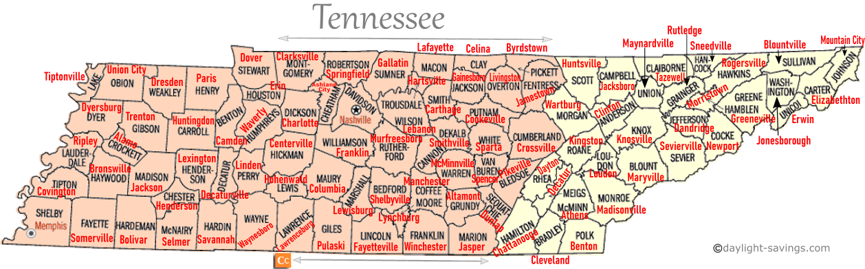 time zones map tennessee