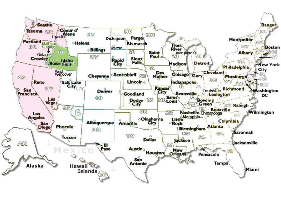 US Pacific Time Zone Map Current local time with time zone