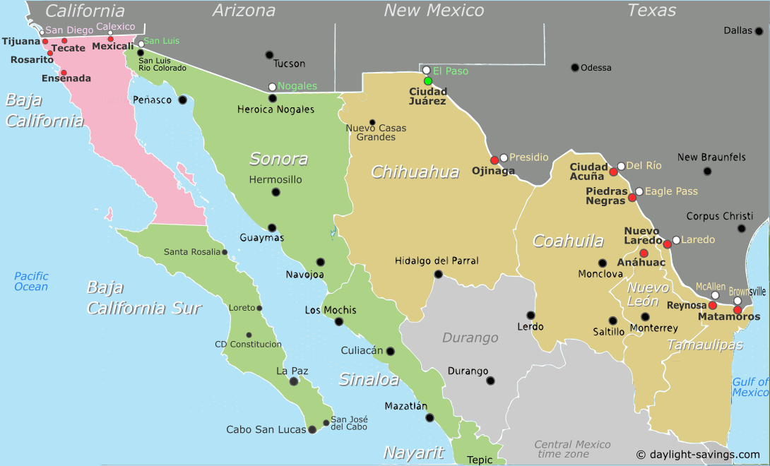 US-Mexico Border Cities - Current Local Time and Time Zone